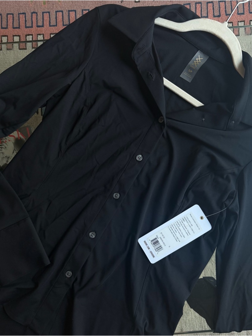 RHONE Women's Black Button-Down Stretch Shirt Commuter